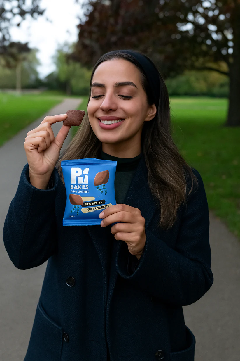 Women eating Pribakes Chocolate Oaty Pockets